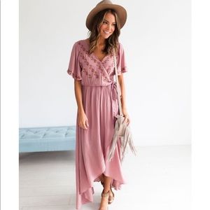 Deja Embroidered Wrap Dress in Mauve